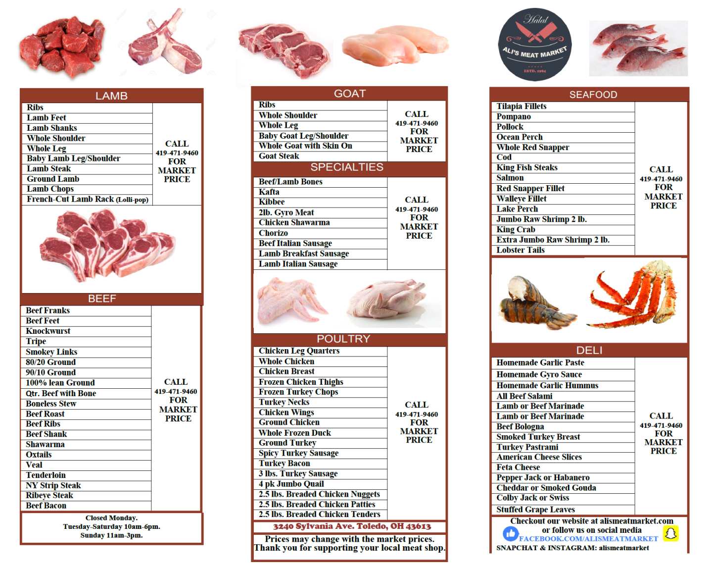 Alves Meat Menu Menu – Ali's Meat Market